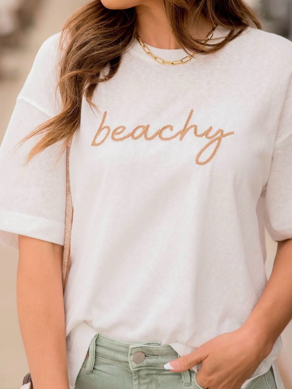 Wishlist Beachy Embroidered Linen Blend Tee Size Small